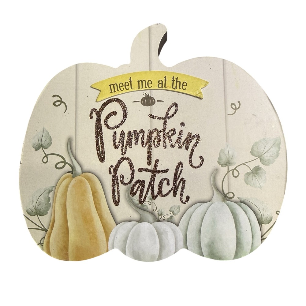 Meet Me At the Pumpkin Patch Fall Printed Wood Sign Decor Glitter lettering New